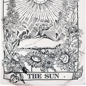 59”x82” Sun Tarot Card Black and White Tapestry